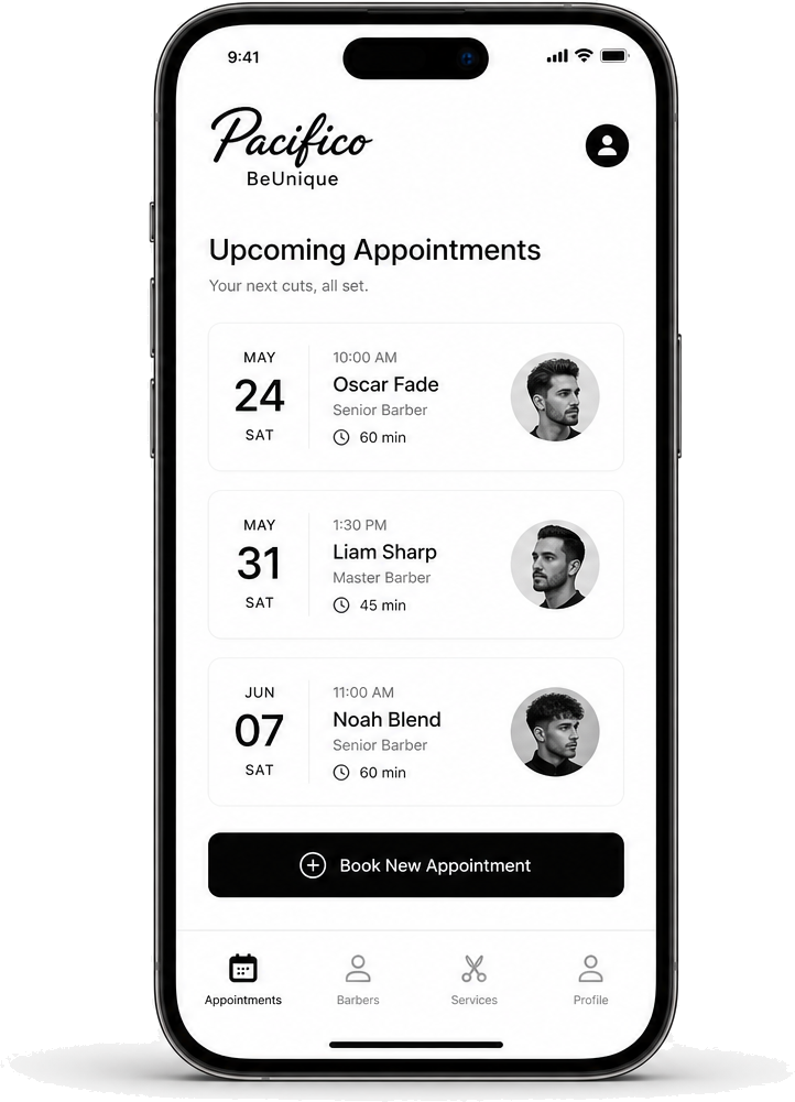 BeUnique — male barber profile and bookings